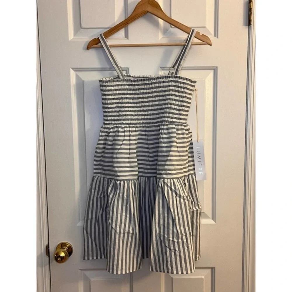 Urban Outfitters Lumiere Striped Smocked Babydoll Dress SZ L - Picture 6 of 10